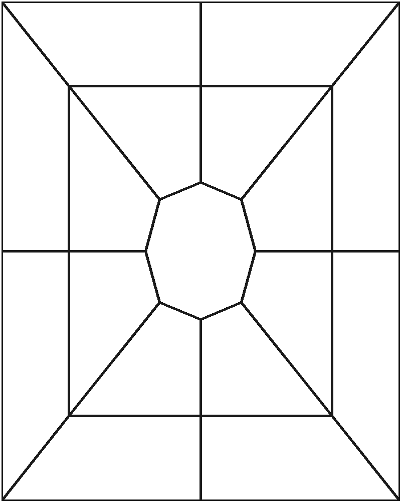 Cornflower Medallion Stained Glass Pattern, line drawing
