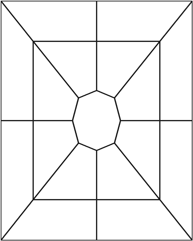 Cosmos Medallion Stained Glass Pattern, line drawing