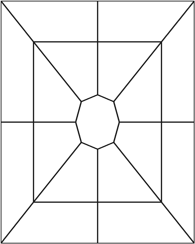 Daisy Medallion Stained Glass Pattern, line drawing