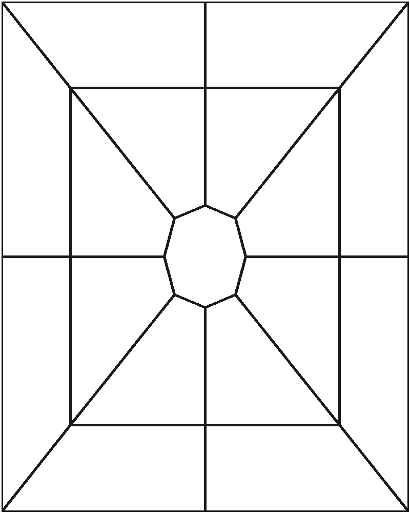 Tulip Colour Medallion Stained Glass Pattern, line drawing